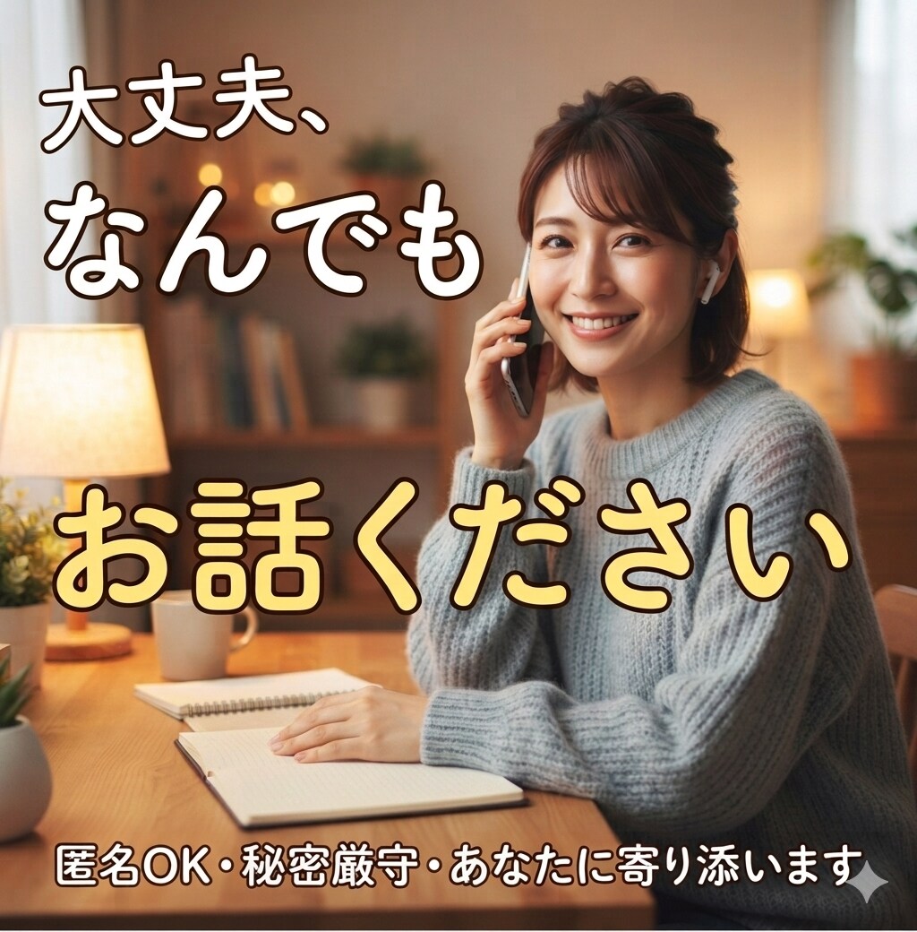 誰にも言えない悩み、ゆっくりとお聴きします 1分からOK。秘密、愚痴、共感…あなたに寄り添います イメージ1
