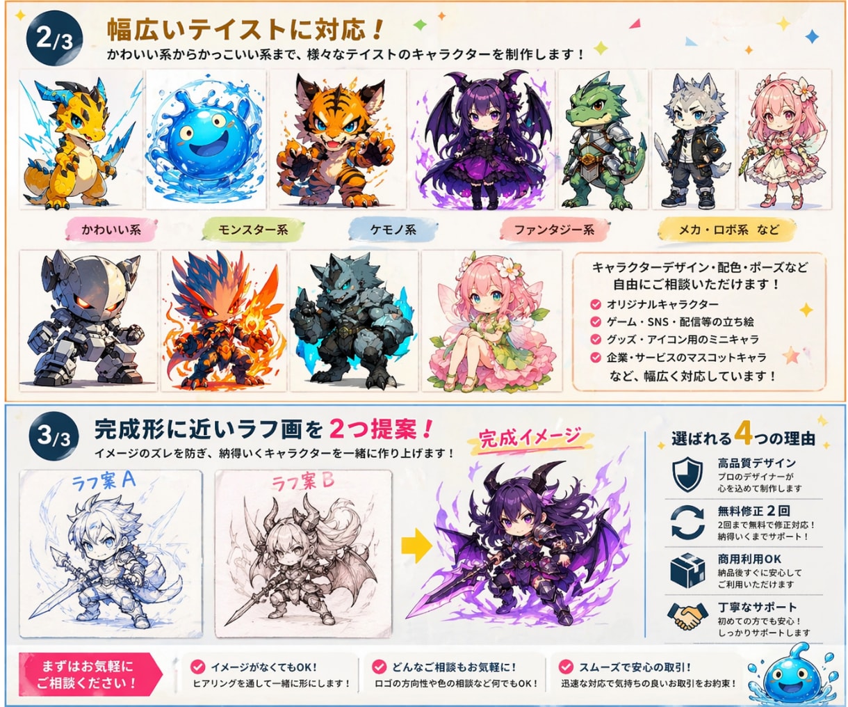 格安であなただけの魅力的なキャラクターを作成します 完成形に近いラフ画を2つ提案！あなただけのキャラクターを！ イメージ2