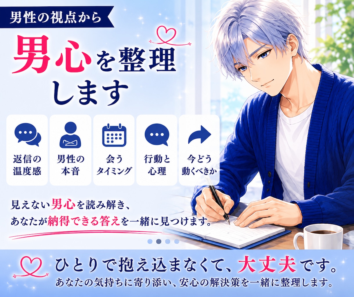 女性限定｜分からない彼の男心をやさしく読み解きます 彼の言動の意味と、これからどう動くかが見えてきます イメージ2