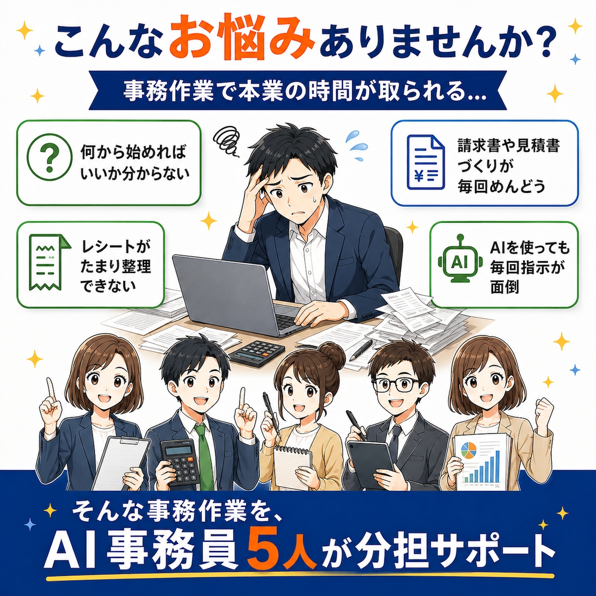 請求書も経理も任せるAI事務員5人の型を渡します Claude Code初心者でも使えるAI事務員の型 イメージ2