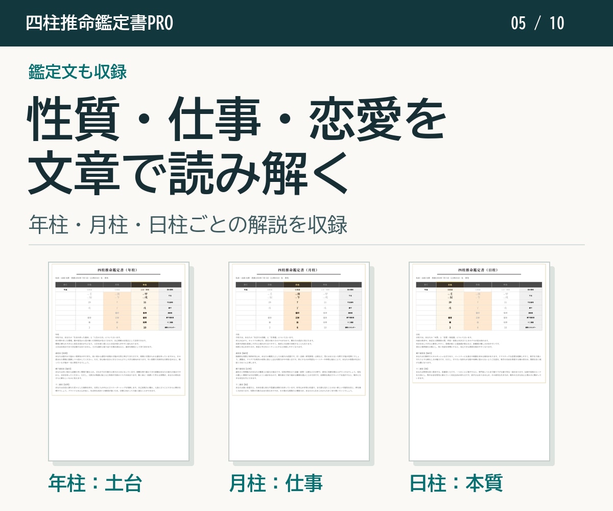 四柱推命の命式表／鑑定書自動作成ソフトを提供します 相性診断も顧客管理も標準搭載。追加課金はありません イメージ5
