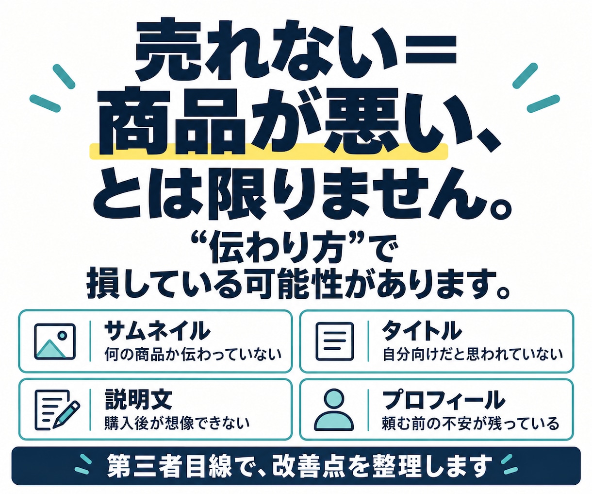 売れない原因をココナラ出品ページから診断します 選ばれない「原因」と改善点を第三者目線で診断します イメージ2