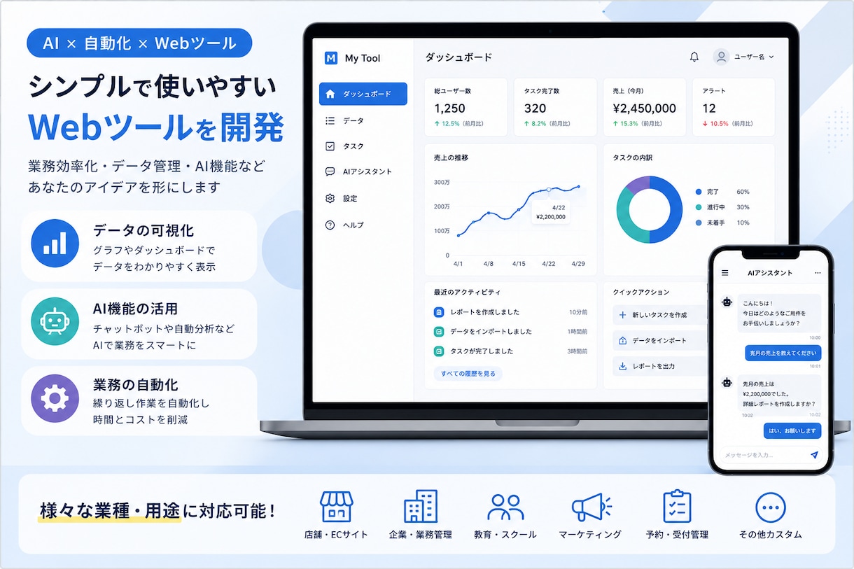 AIを活用したWebツールを開発しますます シンプルで使いやすいツールを作成します イメージ1