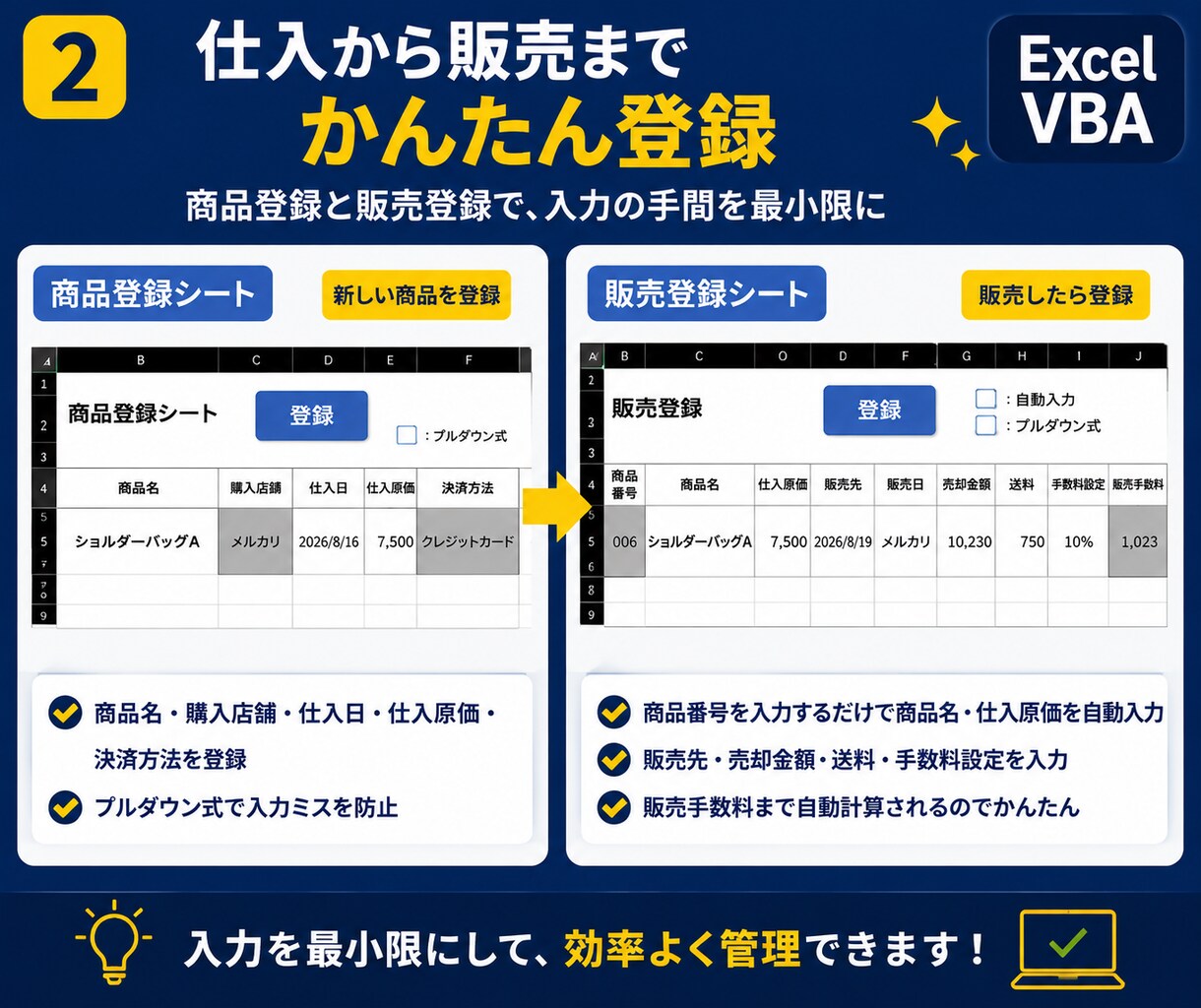 Excelで仕入・在庫・販売管理ツールを作成します 商品登録から在庫確認・利益計算までExcelで一元管理 イメージ4