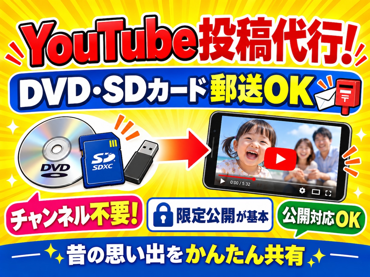 YouTubeへの動画投稿を代行します DVD・SDカード郵送OK！チャンネル不要で安心 イメージ2
