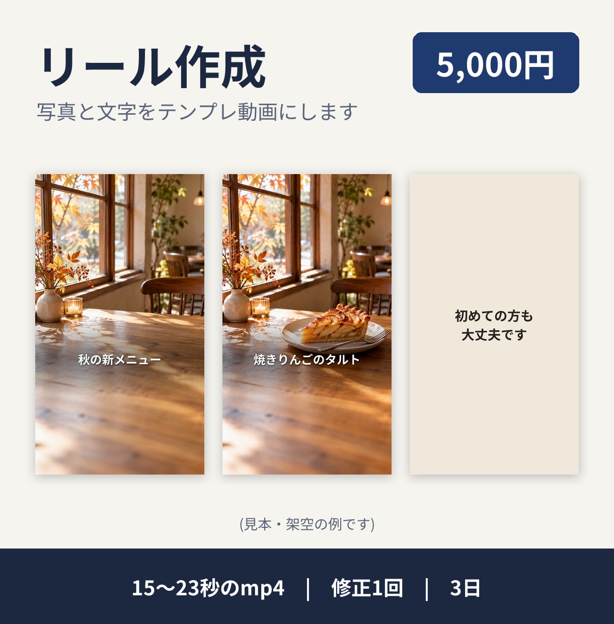 リール作成｜写真と文字をテンプレ動画にします テンプレだから5,000円。写真と文字でリール1本 イメージ1