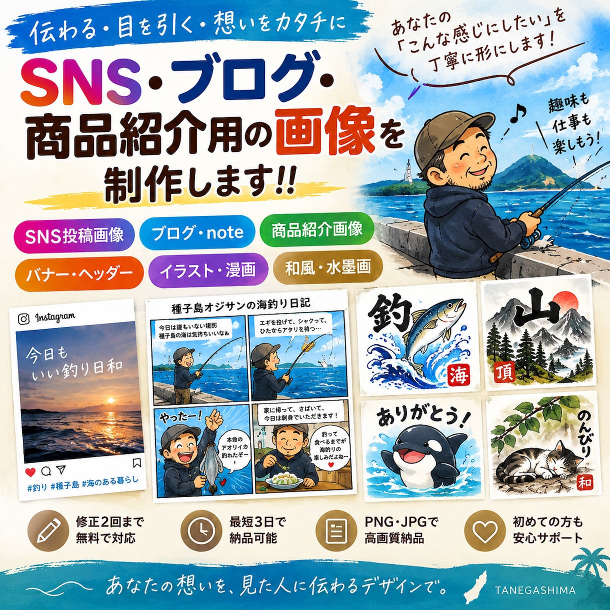 SNS・ブログ・商品紹介用の画像を制作します 水墨画や和風テイストなど幅広いデザインに丁寧に対応します イメージ1