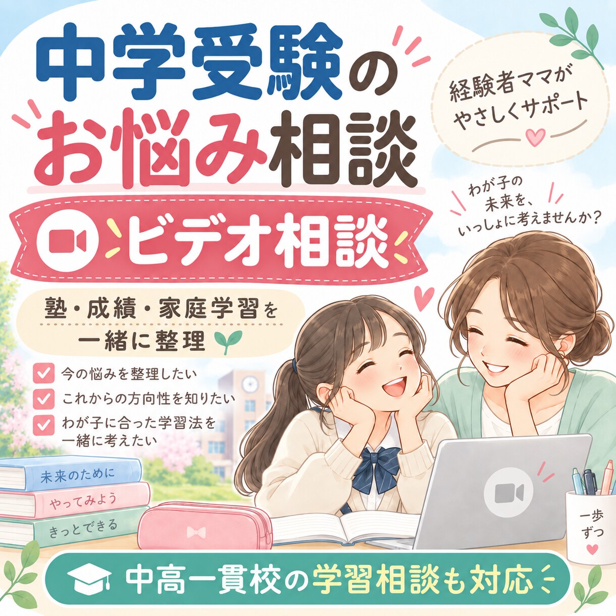 中学受験のお悩みを60分一緒に整理します 塾・成績・家庭学習を経験者ママと直接相談 イメージ1