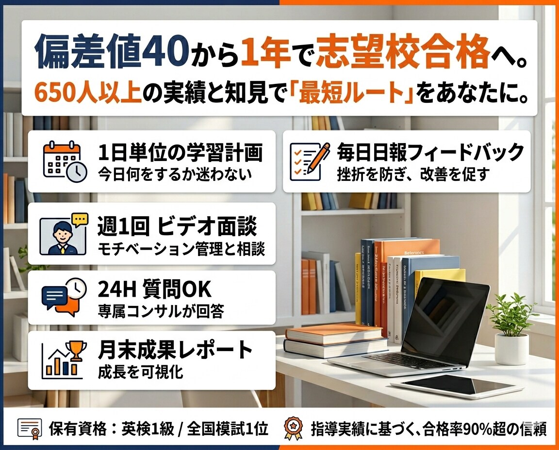 逆転合格を実現する“戦略的学習管理”を行います 逆転合格を実現する戦略的学習管理！1日単位の計画で迷いゼロに イメージ1