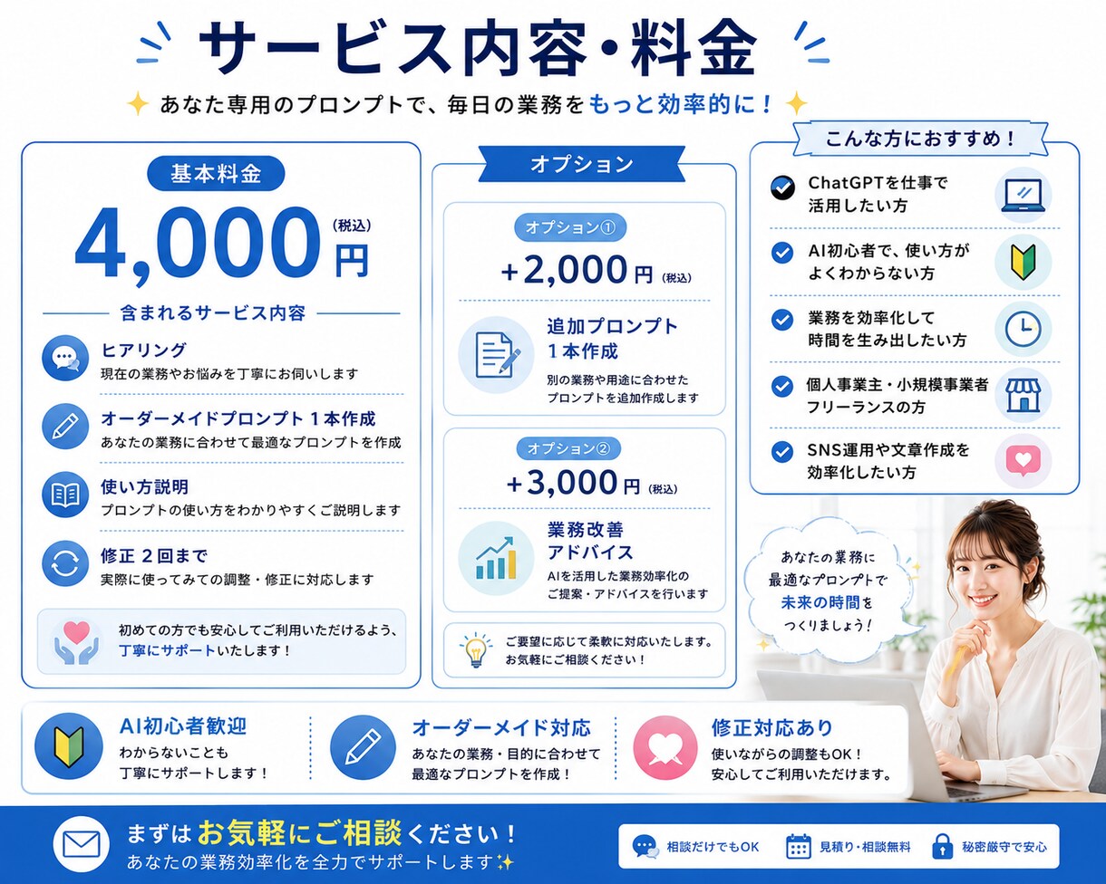 業務に合わせたChatGPTプロンプトを作成します AI初心者歓迎！業務の時短・効率化をお手伝いします。 イメージ5