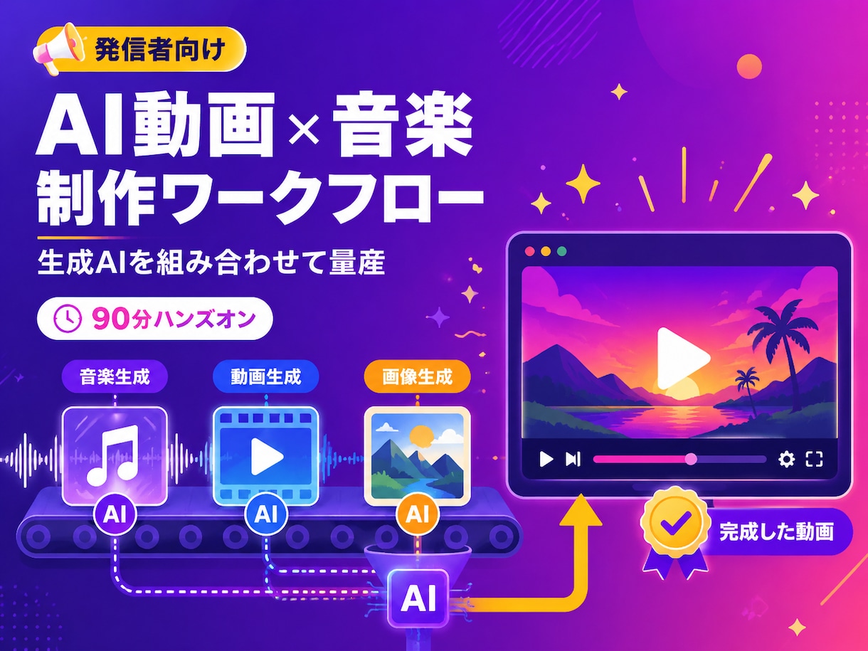 AI動画・音楽制作のワークフローを教えます SunoとKLINGで曲も映像も。収益化までの実践講座 イメージ1