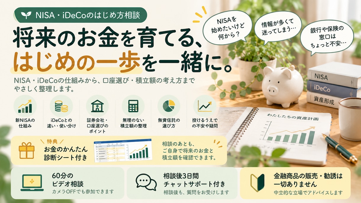 新NISAの口座開設と積立設定を一緒に進めます 画面共有で60分サポート｜設定で止まっている方へ イメージ1