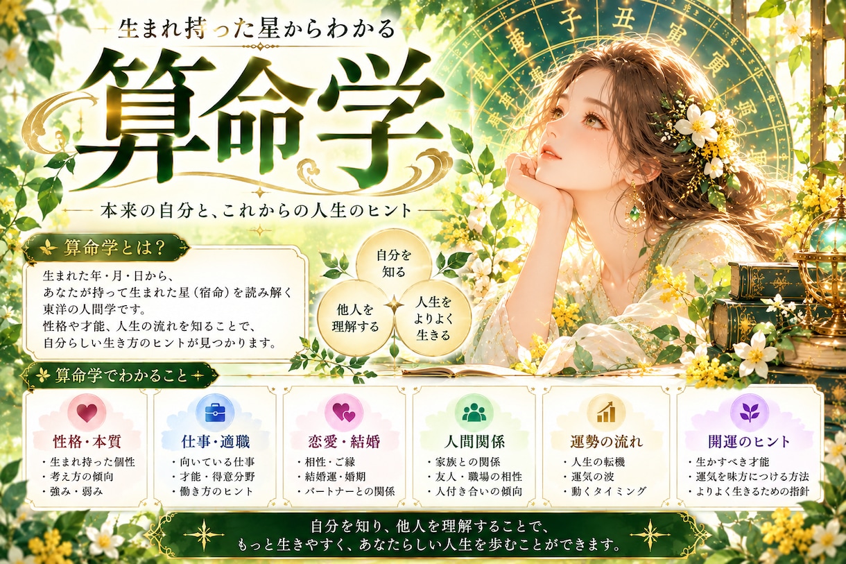 算命学であなたのお悩みや不安をしっかり読み解きます 人生など自分や相手のことを深く知るための学問をあなたにお届け イメージ4