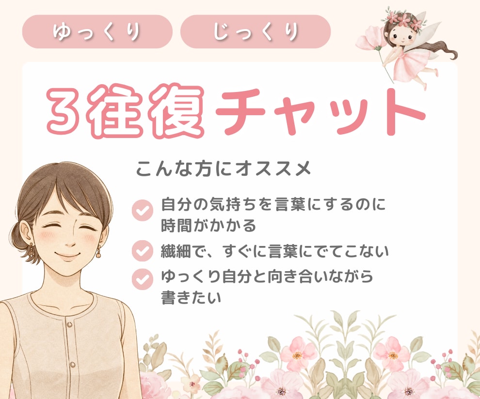 我慢しがち/いい人で疲れた/気持ちを整理します 頼るのが苦手/繊細な人のためのゆっくりチャット相談/３往復 イメージ1