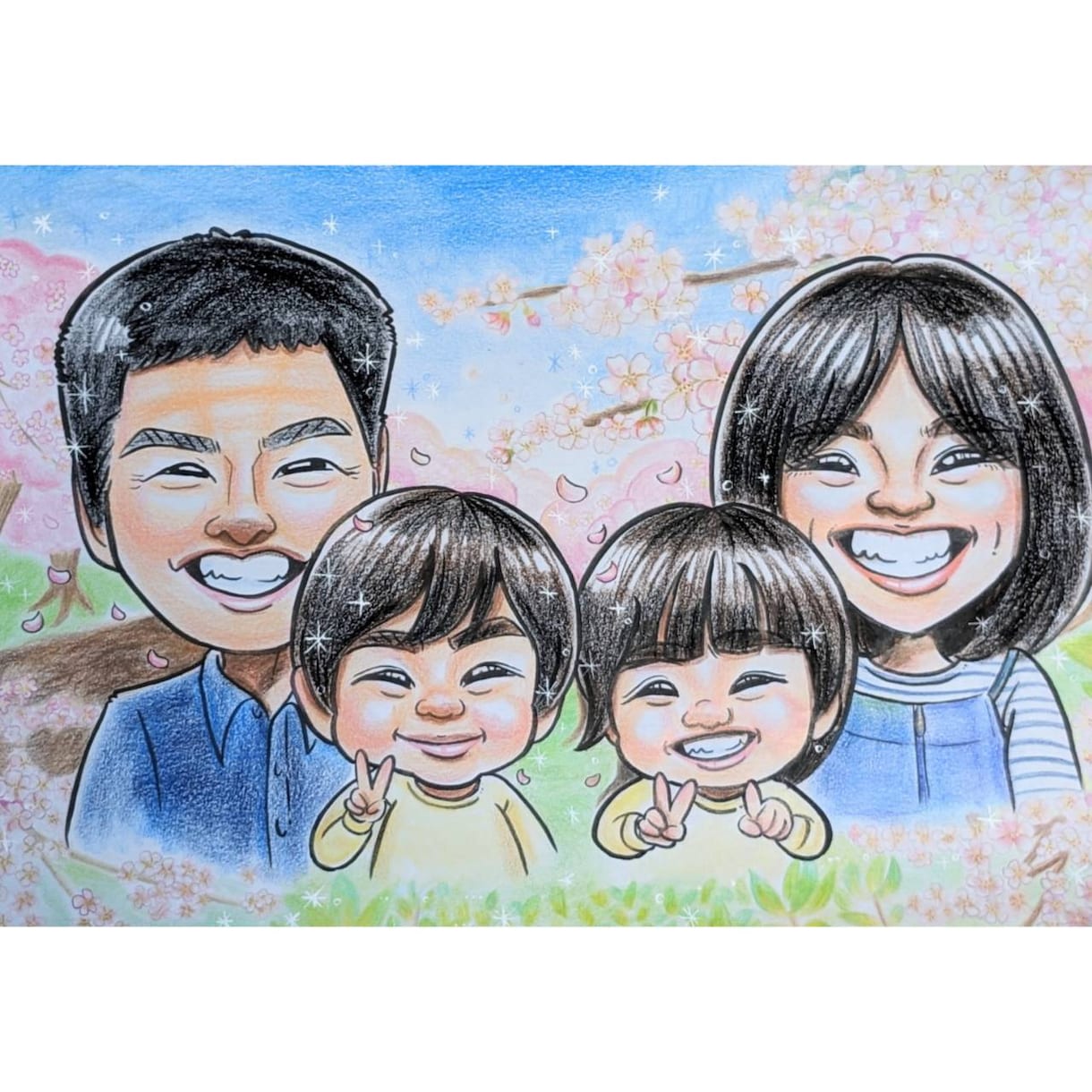 かわいく親しみのある手描き似顔絵お描きします 家族の記念/ウェルカムボード/還暦/古稀/米寿/傘寿/金婚式 イメージ1