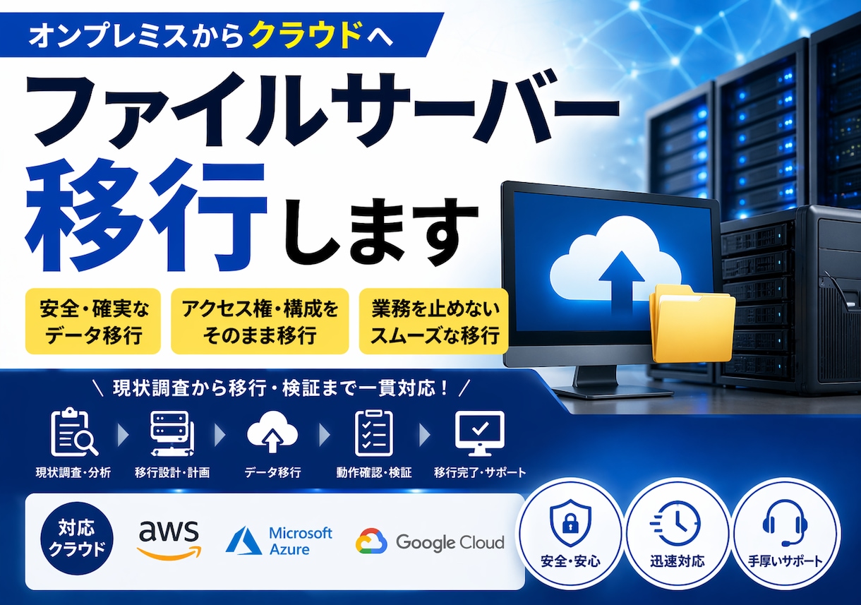 ファイルサーバーを安全にクラウド移行します オンプレ→クラウド移行を確実に代行 イメージ1