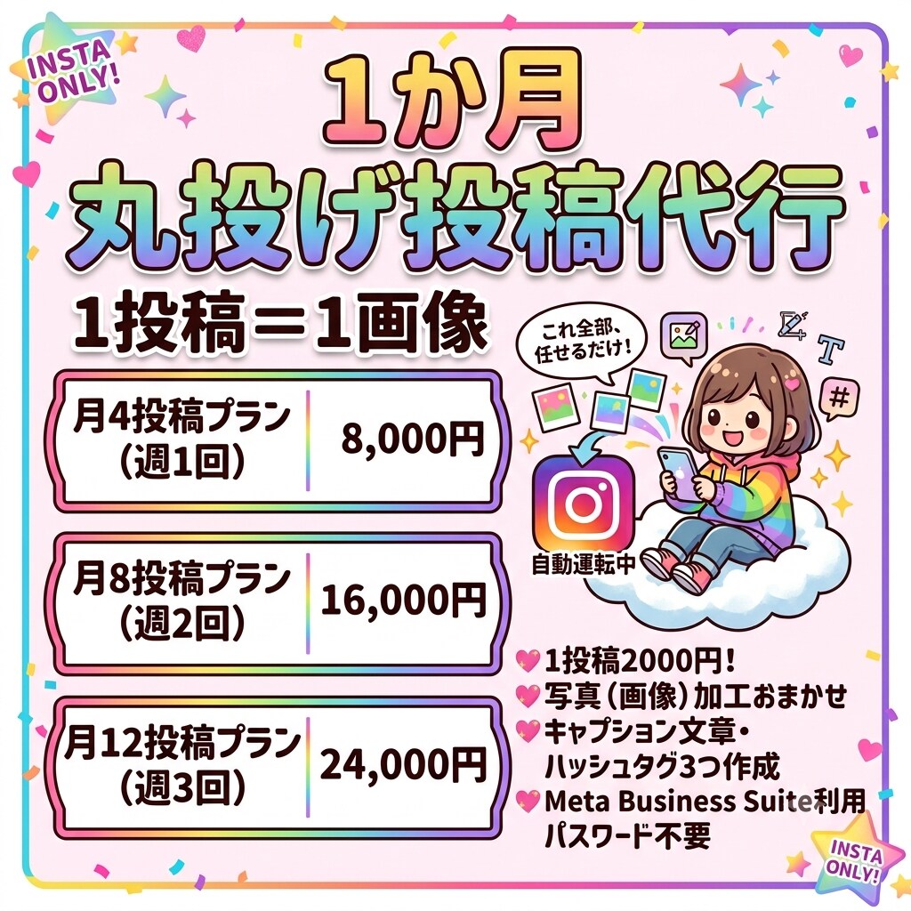 月4回8千円で写真丸投げインスタ投稿代行します 1投稿＝1画像！写真を用意するだけでインスタ投稿代行 イメージ3