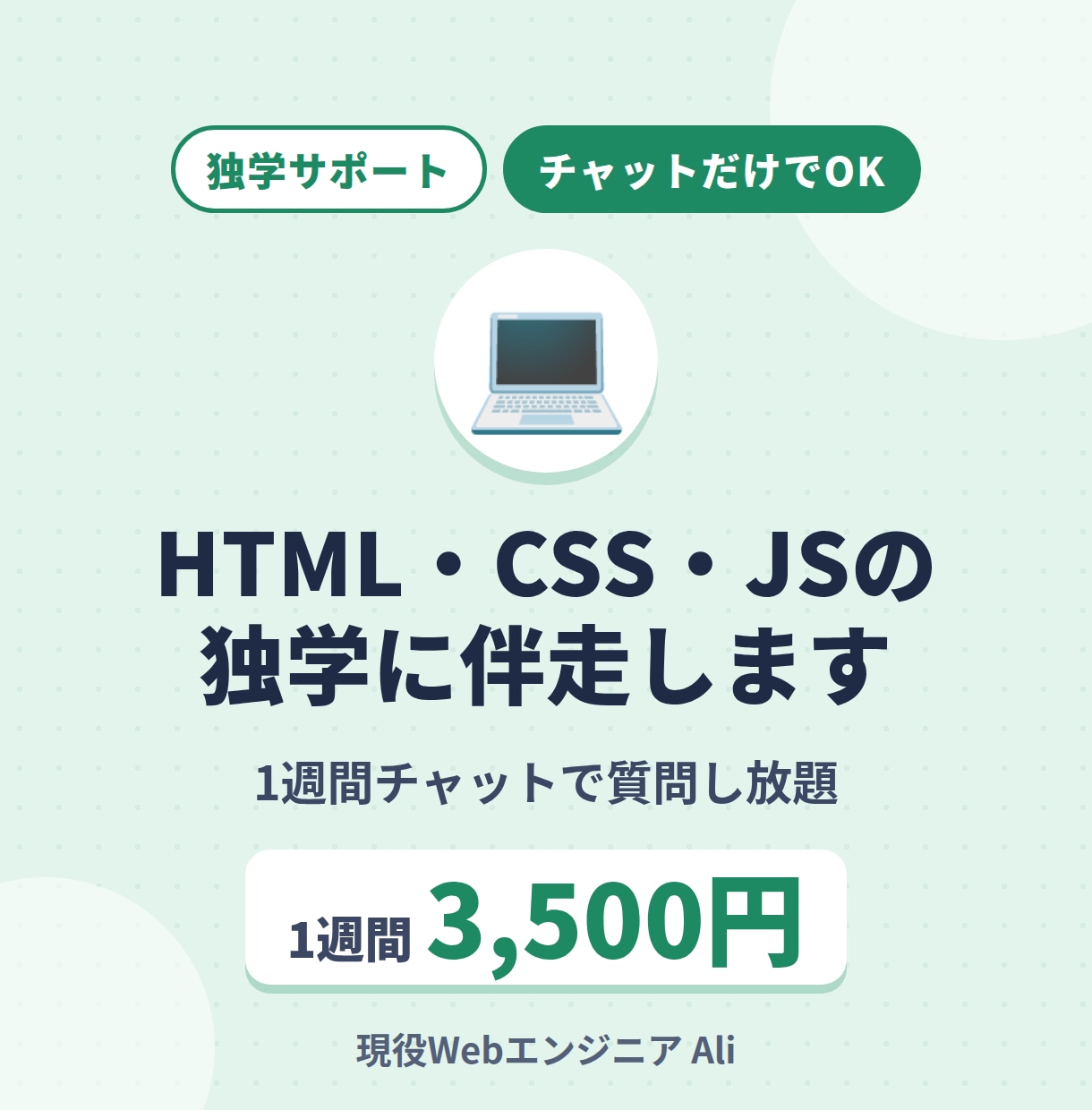 HTML・CSS・JSの独学を1週間伴走します 独学で止まった手を、現役エンジニアがチャットで動かします イメージ1