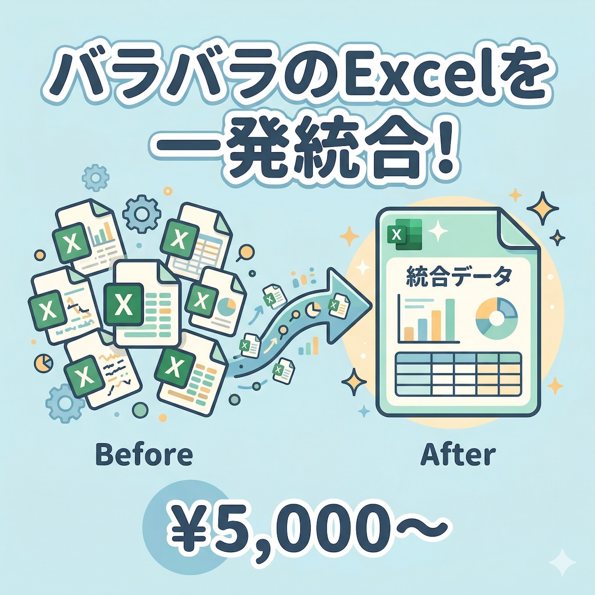 複数Excelのデータ統合を自動化します バラバラのExcelを一発でまとめます イメージ1