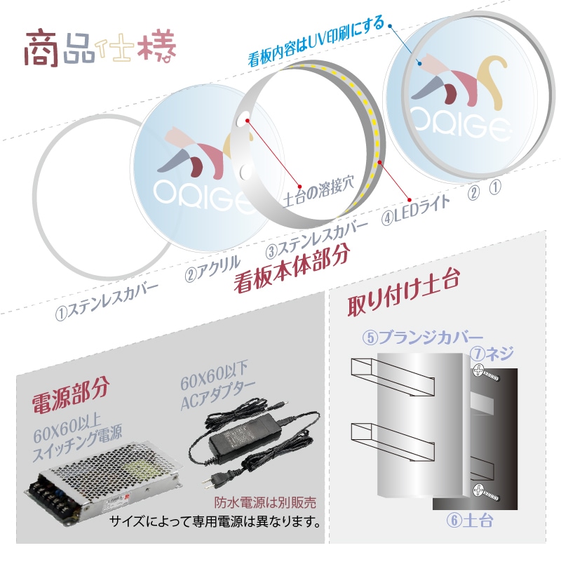 ステンレス製オーダー突出しサイン袖看板を製作します 両面発光　電飾看板 室外防水  ステンレス　集客 イメージ6
