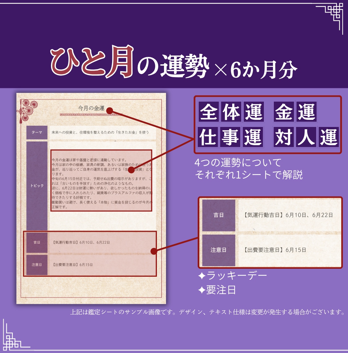 開運日＆注意日はいつ？1ヵ月占いカレンダー作ります 金運・仕事運・開運の波を先読み！紫微斗数のフルオーダー占い イメージ5