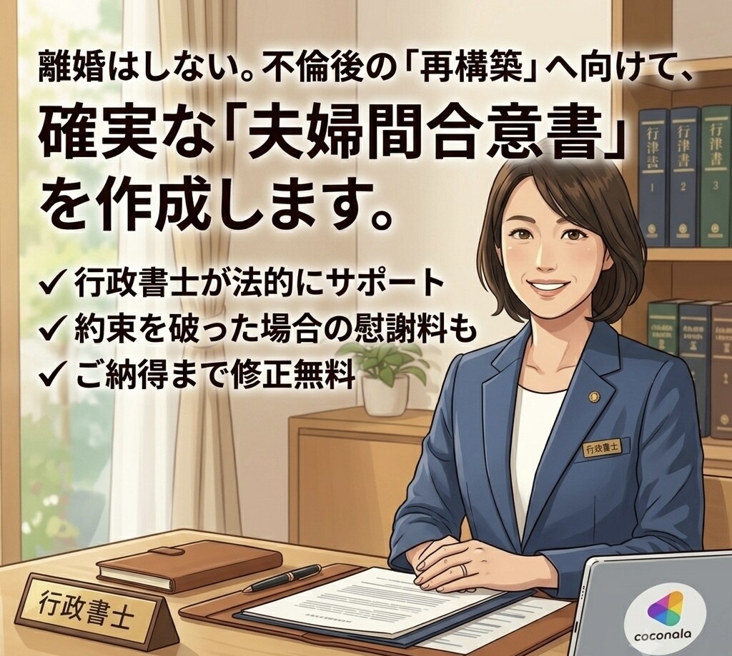 不倫・借金・生活ルール：夫婦間合意書を作成します 傷ついた気持ちも、これからの希望も。一緒に整理します。 イメージ1