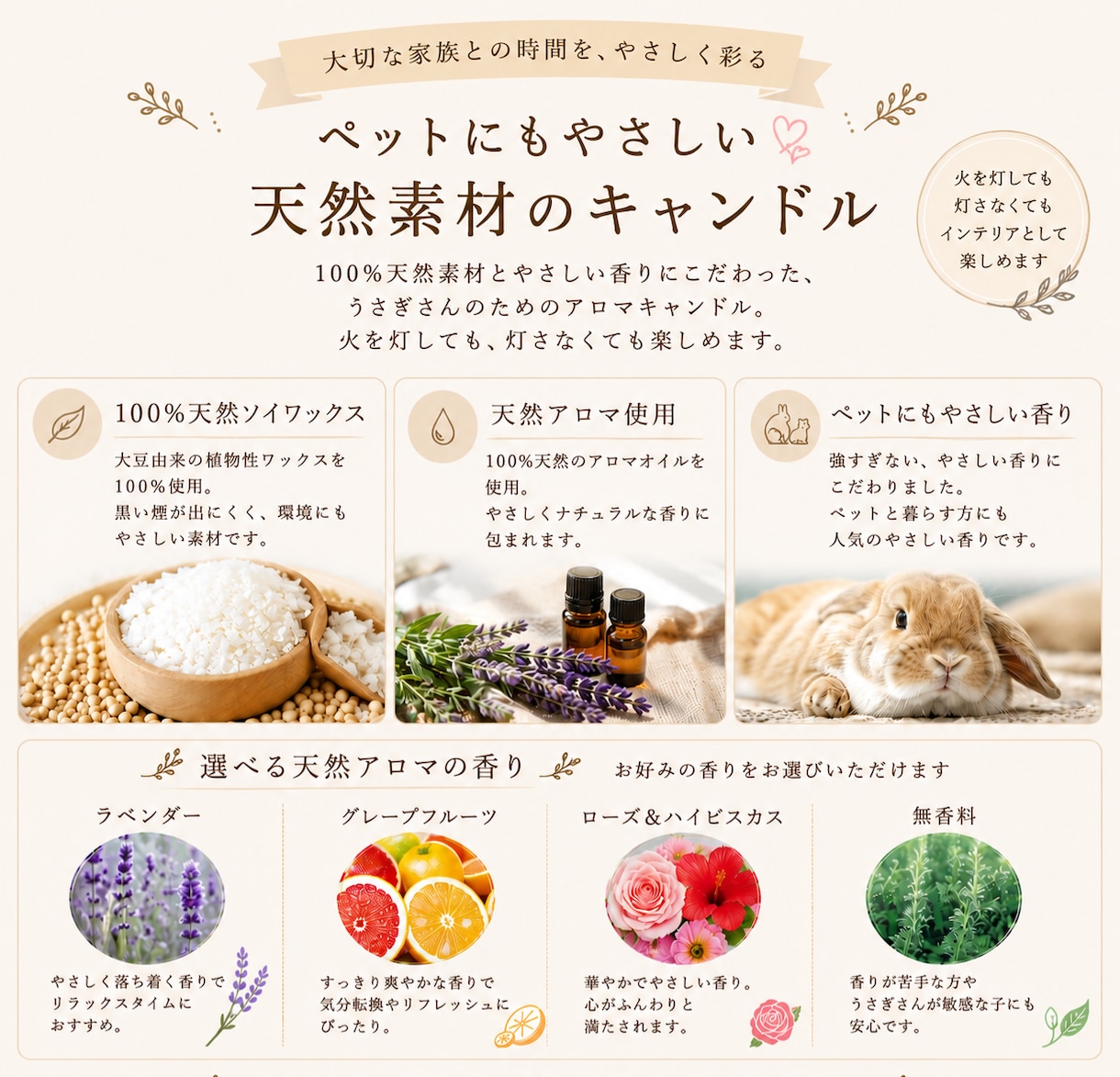 うちの子うさぎの天然ソイアロマキャンドル作ります 世界にひとつ！うさぎのうちの子デザインのキャンドル作ります イメージ4