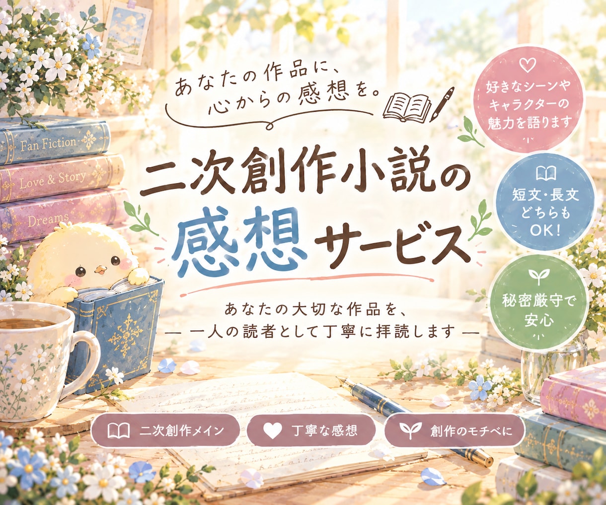 文字数不問！素直で優しい感想お送りします 作品に自信を持って公開できるように微力ながらサポートします！ イメージ1