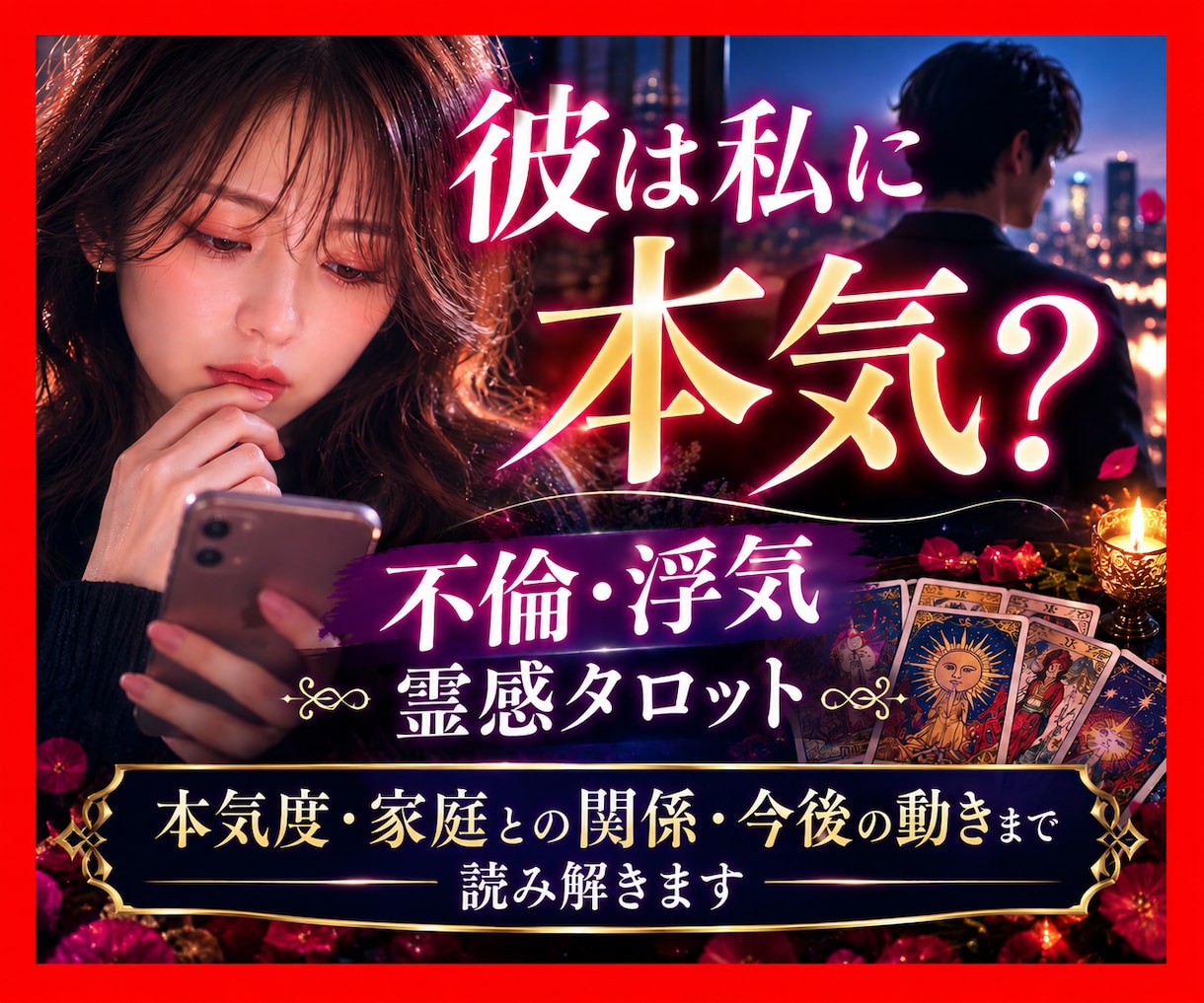不倫｜あの人の本音と今後を霊感タロットで占います 彼の本気度や家庭との関係、これからの動きまで読み解きます イメージ1
