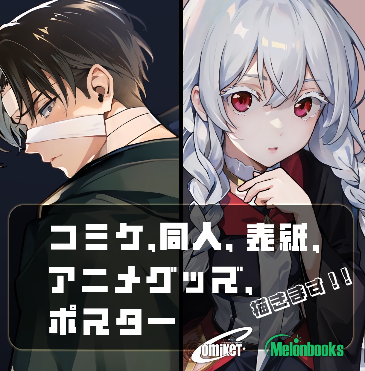 サムネ,アニメグッズ,コミケ用イラスト描きます 【一枚絵、ポスター、バッジ、同人誌、表紙本】特化型ページ！！ イメージ1