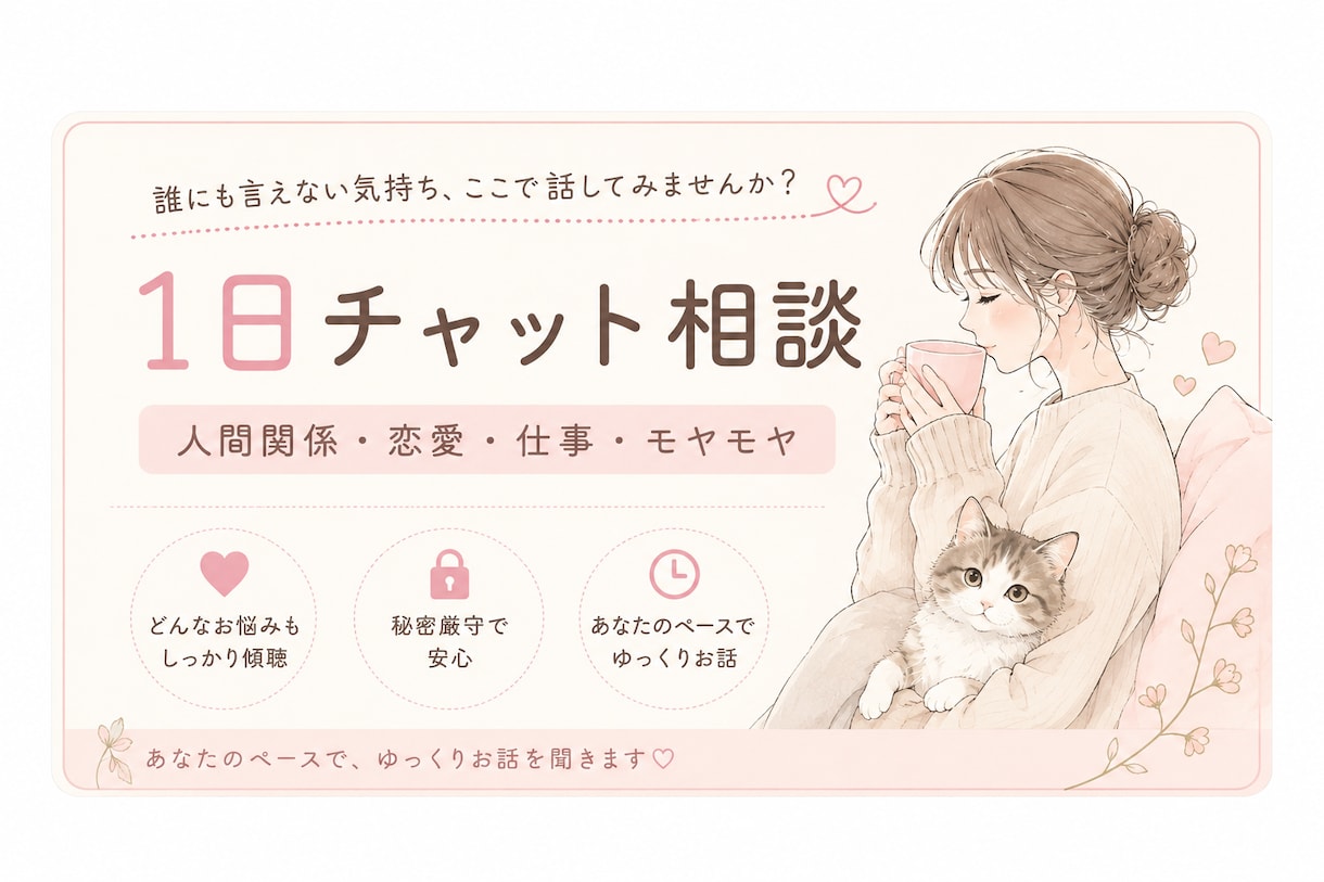 1日チャット人間関係や気持ちのモヤモヤ聞きます モヤモヤしたら気楽に話してください。ゆるっとお話し聞きます。 イメージ1