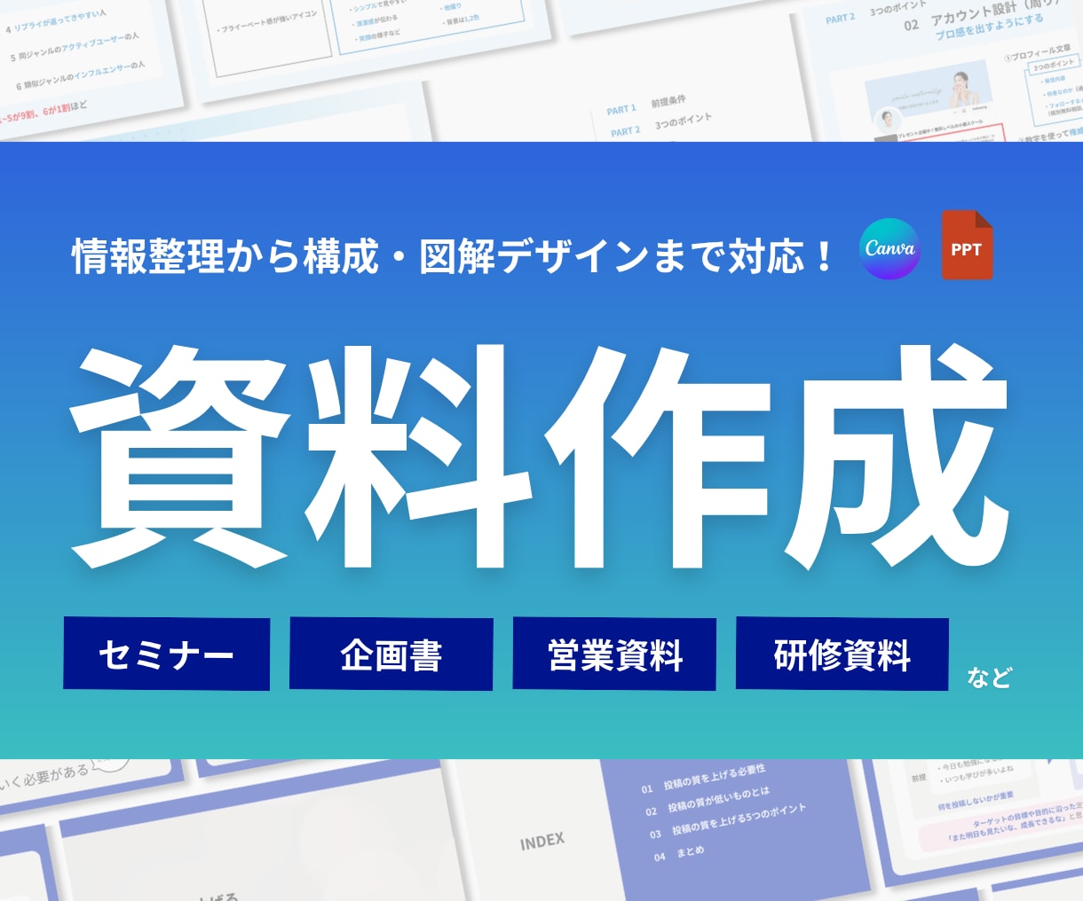 ビジネス資料を見やすい図解スライドに整えます 複雑な情報を整理し、読む資料を「見る資料」に変えます イメージ1