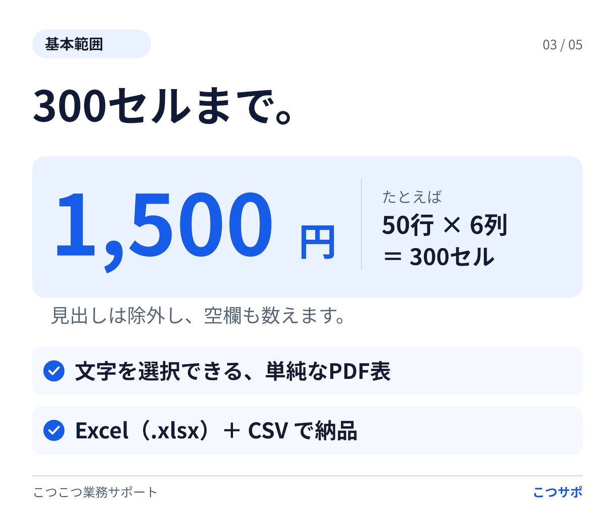 PDFの表をExcelとCSVに転記します 300セルまで1,500円・元資料と照合して納品 イメージ3