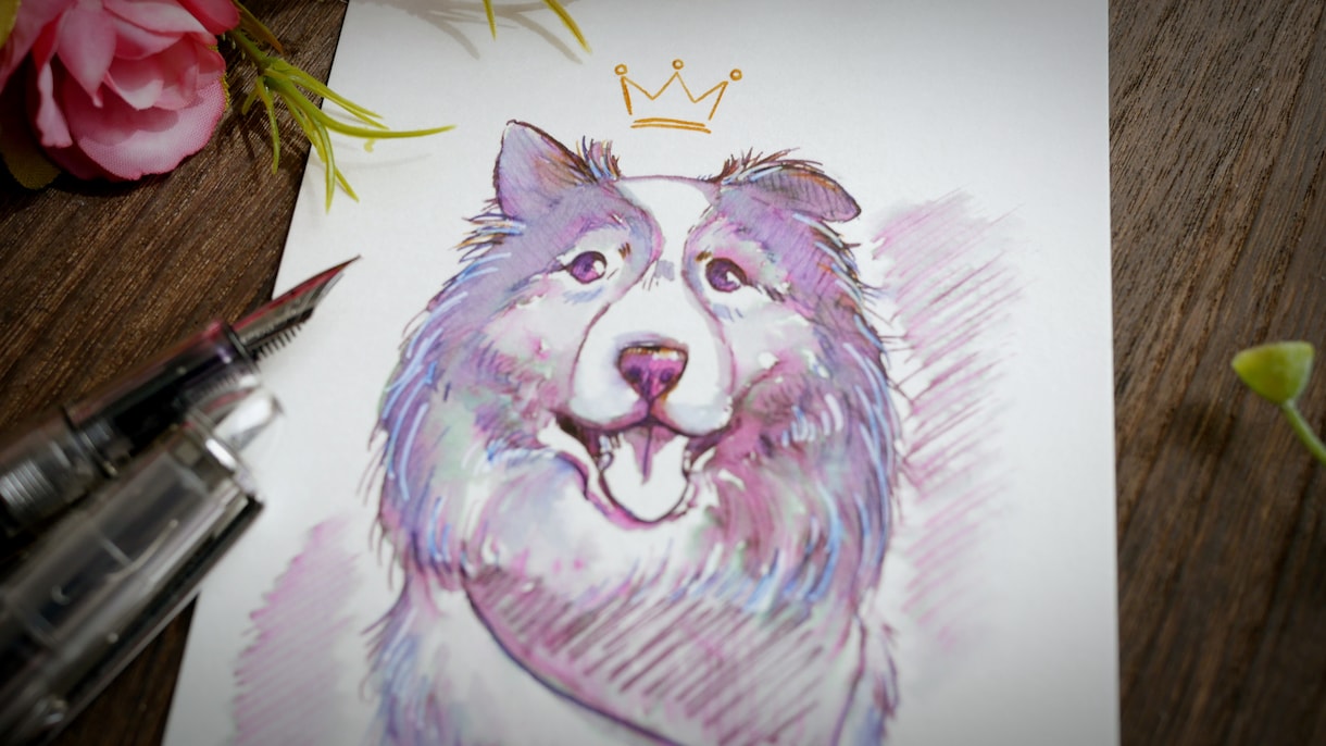 万年筆でペットの似顔絵を手描きします インク水彩ならではの「にじみ」を活かした似顔絵 イメージ2