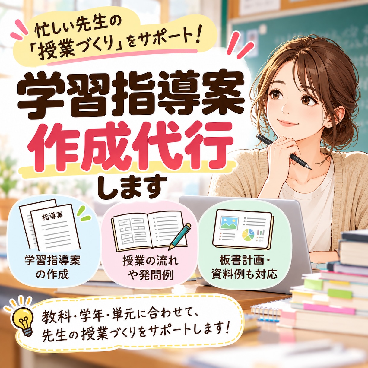 学校教員の方向け　学習指導案作成代行します 元小学校教員経験を生かして、研究授業等の指導案を作成します。 イメージ1