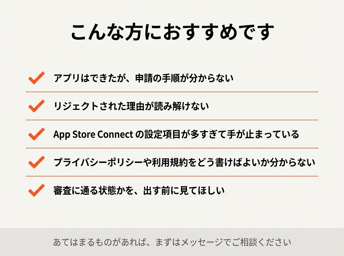 iOSアプリのApp Store申請を代行します 4本公開済み。審査リジェクトの原因調査から対応します イメージ6