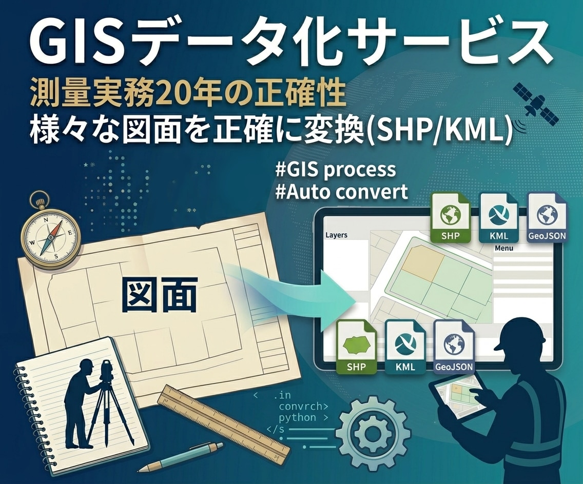 実務20年が図面を正確にGISデータ化します 測量士試験合格､スクリプト活用で大量データも正確に一括変換 イメージ1