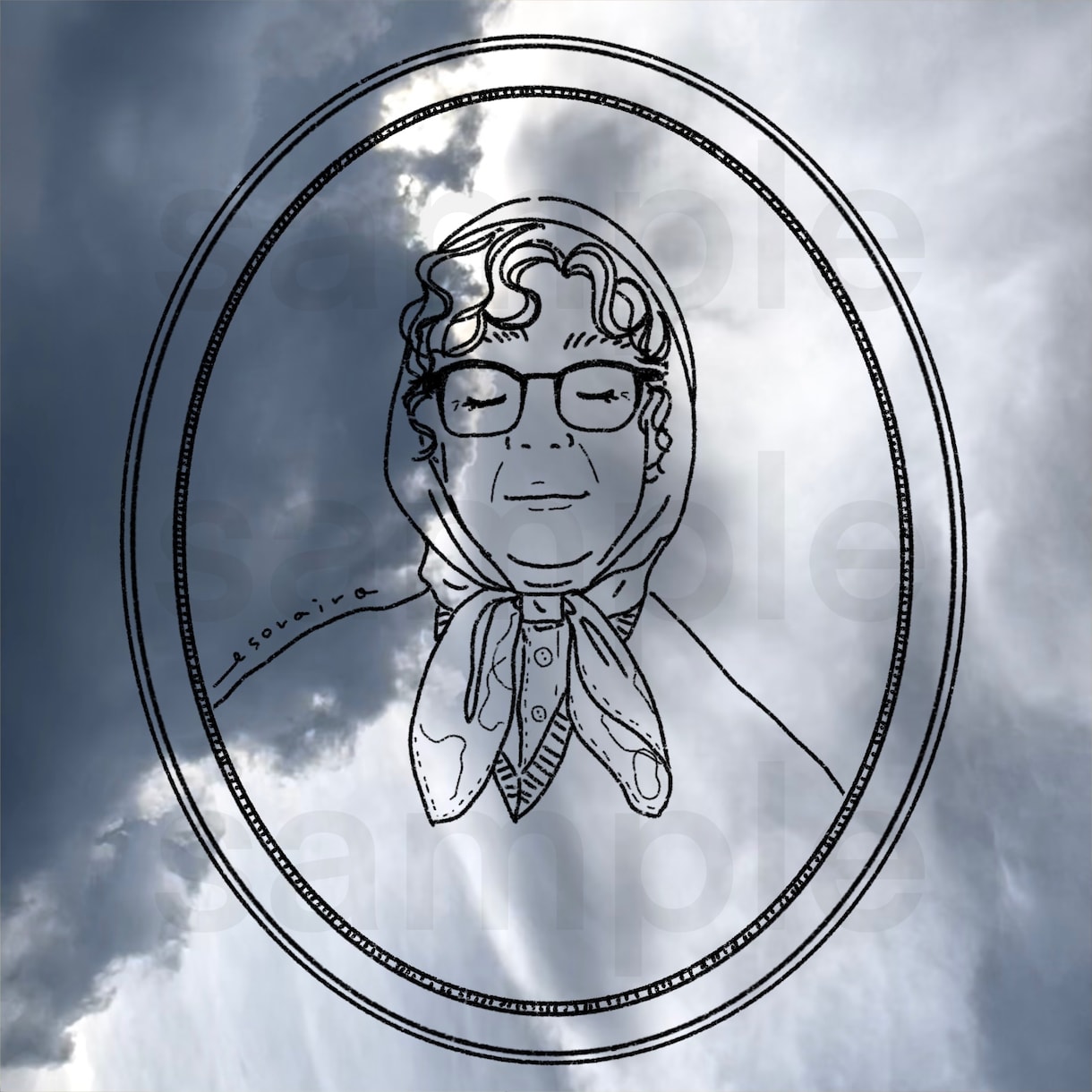 あなたの似顔絵を空に描きます 空の写真に似顔絵を描き、SNSなどで使用できるアイコンを作成 イメージ2