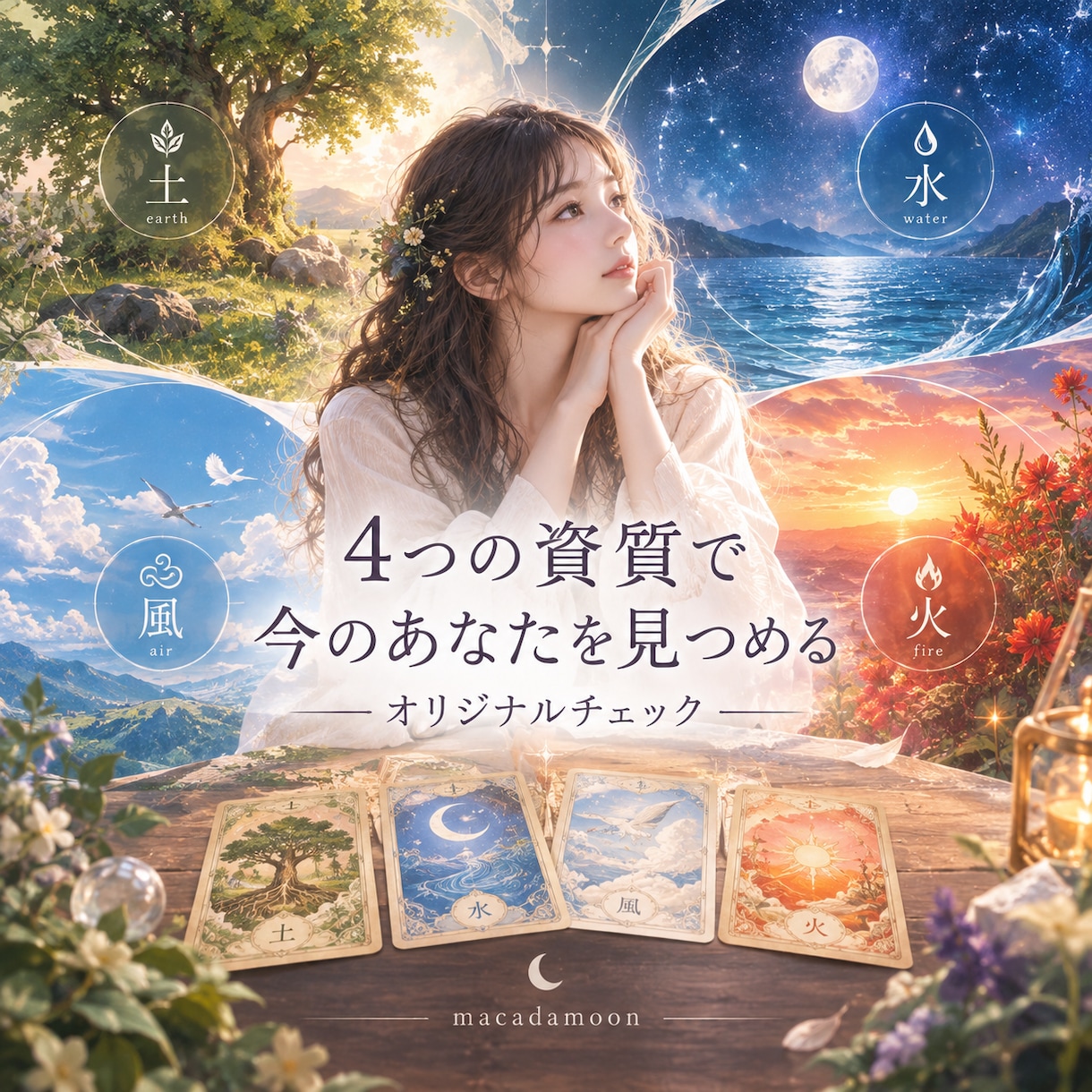今のあなたを見つめるオリジナルチェックをします 土・水・風・火から、今の自分の状態を読み解きます イメージ1
