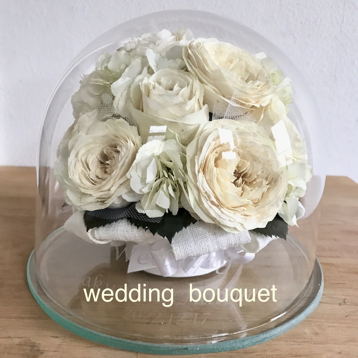 プロポーズの花束ダズンローズ保存　ブーケを残します ガラス製ハイD 特別な日の花を立体的に保存　ドライ加工 イメージ1