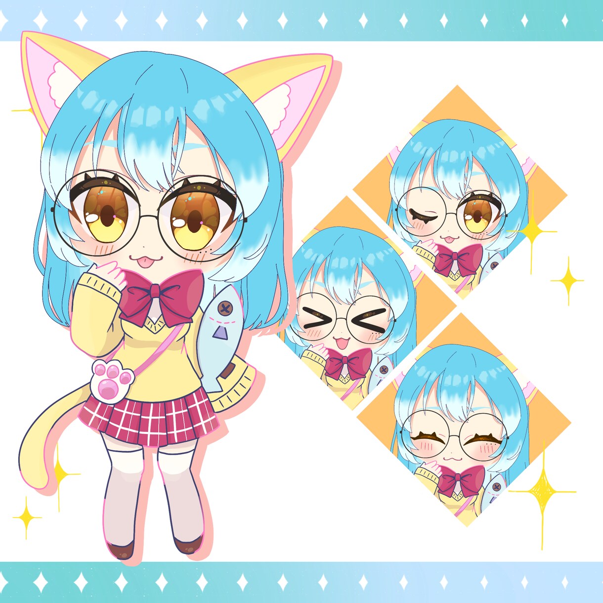 猫の日量産イラスト描きます テンプレートを利用した猫耳SDイラスト。 イメージ3