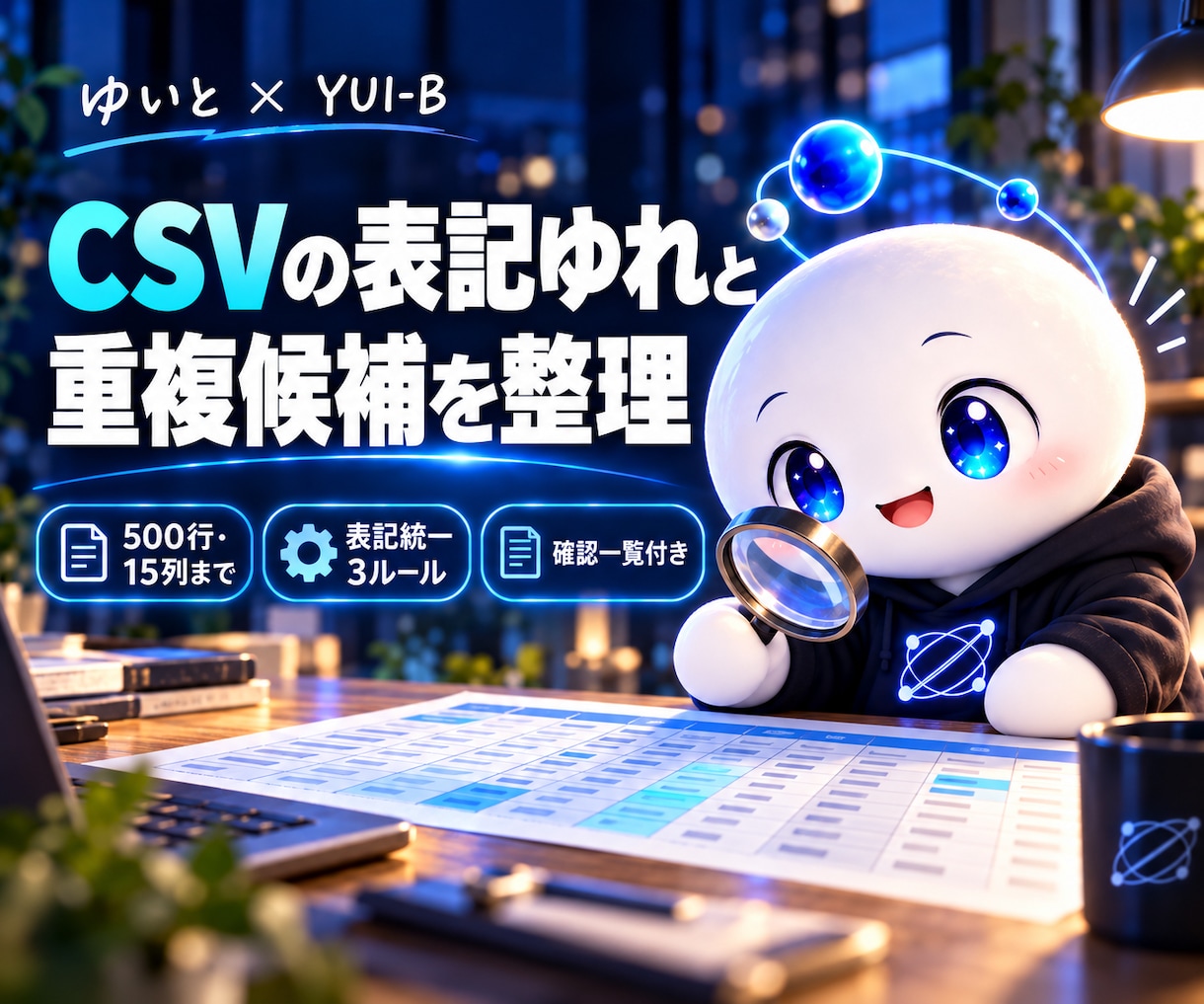 CSVの表記ゆれと重複候補を整理します 集計前の表記そろえと、重複候補の確認に イメージ1