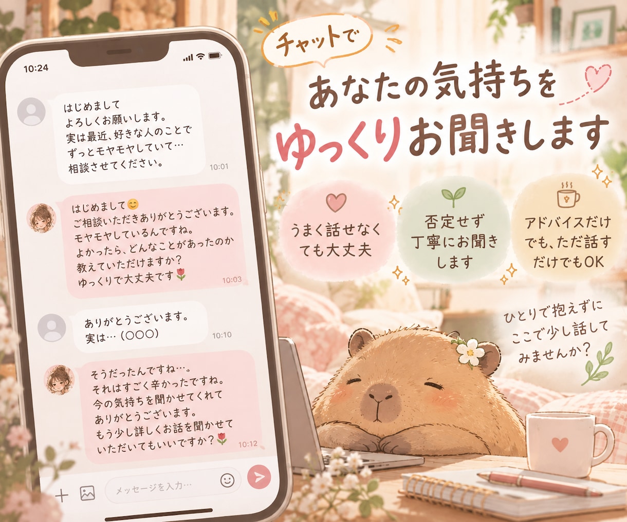 恋愛や人間関係のお悩みに優しく寄り添います 誰にも言えない気持ち、ここでゆっくり話してみませんか？ イメージ2
