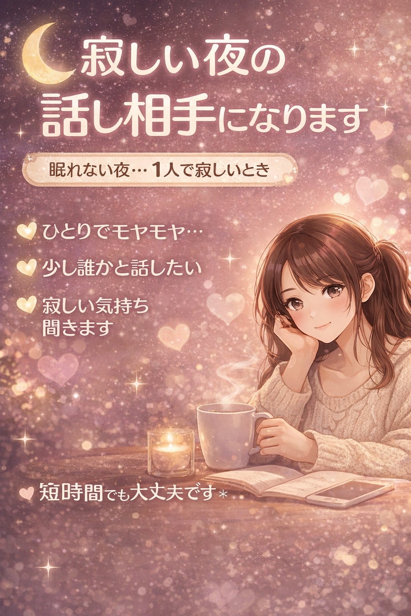 眠れない夜の孤独に1人で寂しい時、お話し聞きします 寂しい夜に優しくゆっくり寄り添います✨ イメージ1
