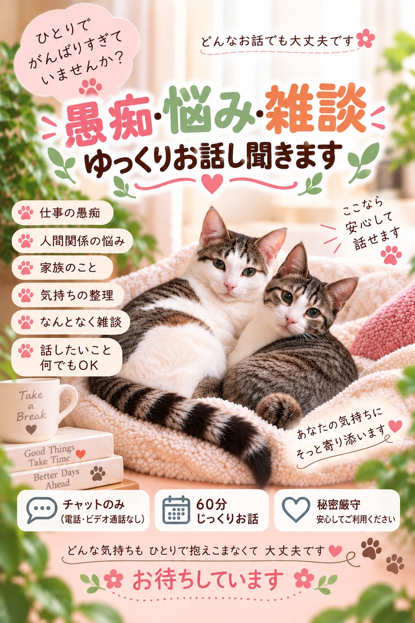 愚痴・悩み・雑談リアルタイムチャットでお聞きします ～誰かに聞いてほしい気持ちチャットで受け止めます～ イメージ1