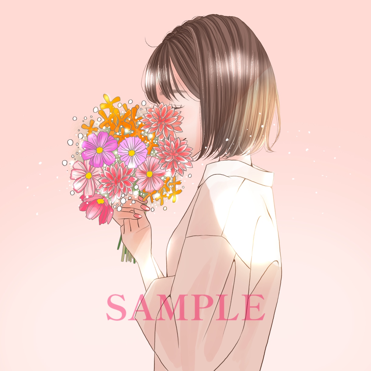 商用利用可◎お洒落なアイコンや名刺イラスト描きます 人と被らないお花と女の子のふんわり大人可愛いイラスト＊ イメージ2