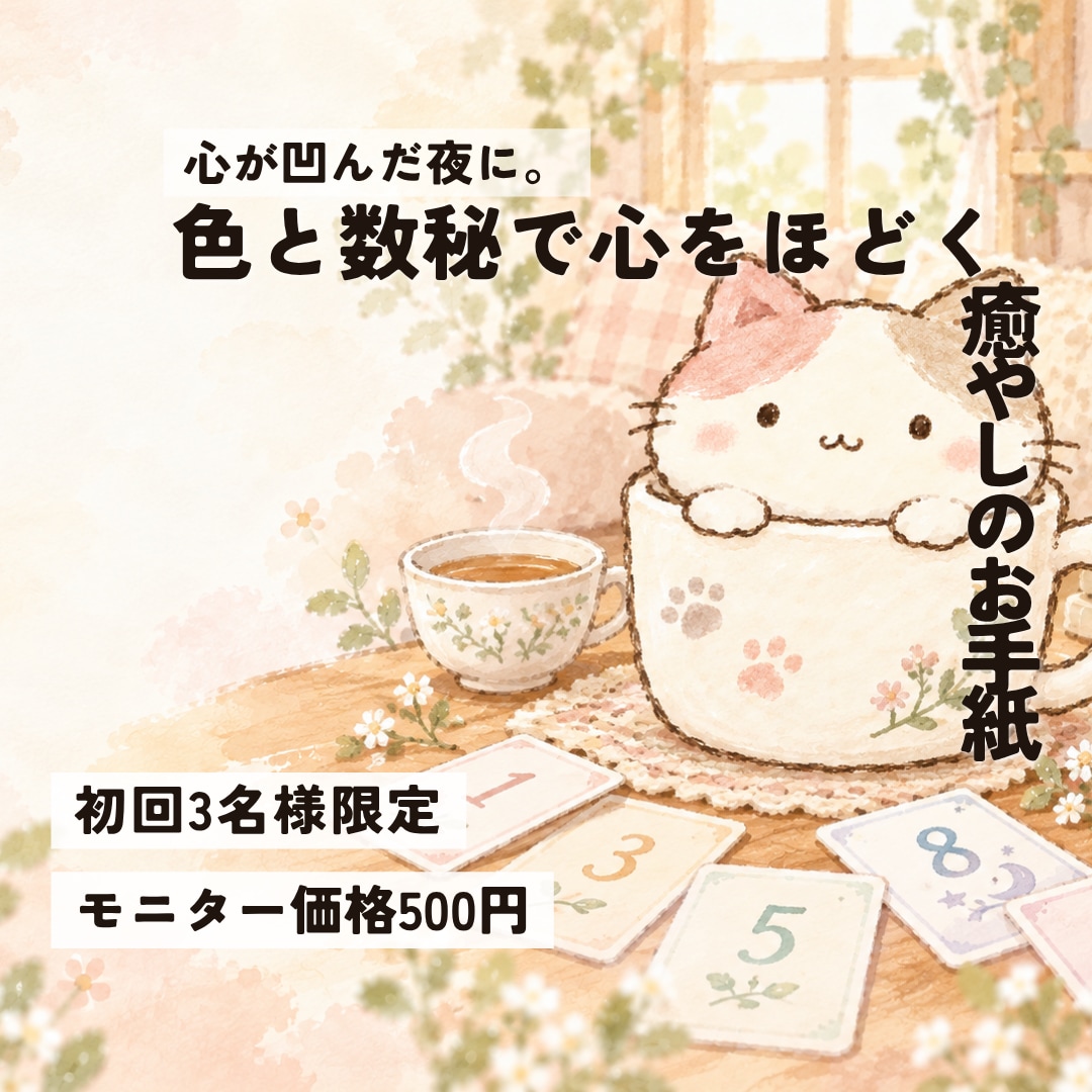 凹んだ夜に。ねこカウンセラーが優しく心を癒やします 【3名限定500円】選んだ色と数秘から、モヤモヤを紐解きます イメージ1
