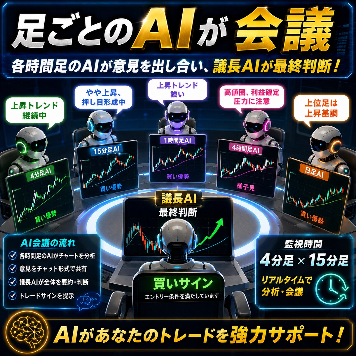 数名のAIエージェントが会議をして相場見極めます 足ごとのAIエージェントが会議して議長が相場を判断 イメージ1
