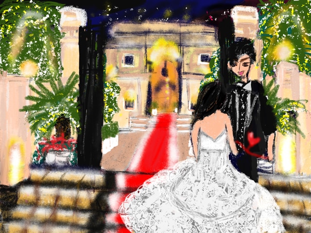 結婚式の背景＋人物お描きします あなたの結婚式会場とカップルの絵の絵をお描きします イメージ1