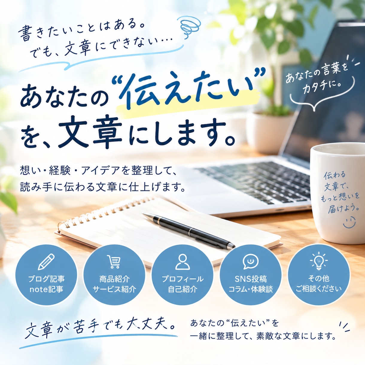文章苦手OK！！あなたの想いを文字に起こします 「考えを文章にできない…」そんな貴方の想いに応えます。 イメージ1